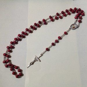 Retro Pope Francis Red Wood Rosary Crucifix,Italy Basilica